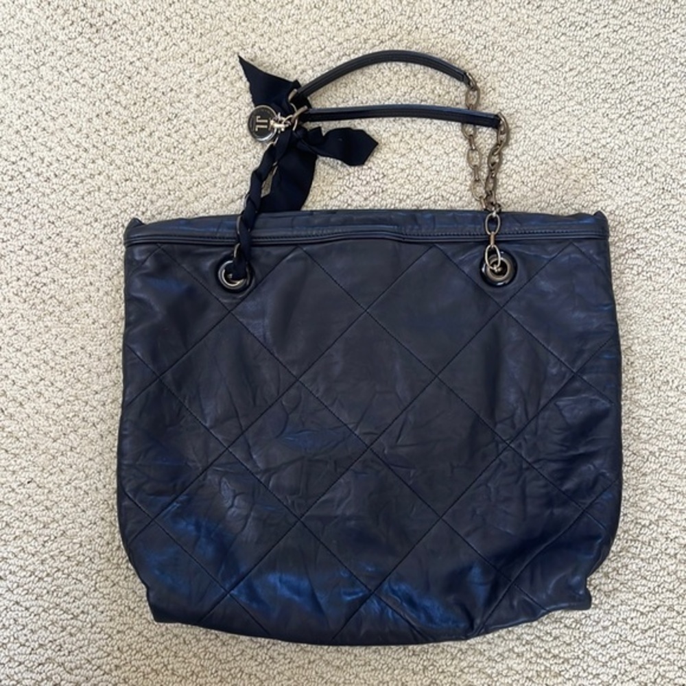 Lanvin‎ lambskin quilted tote Amalia​ oversize bag purse carryall carryon navy